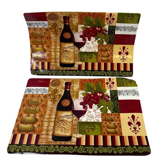 12 Home Collection Wine Bottle Cork Grapes French Vineyard Vinyl Placemats - Picture 1 of 6
